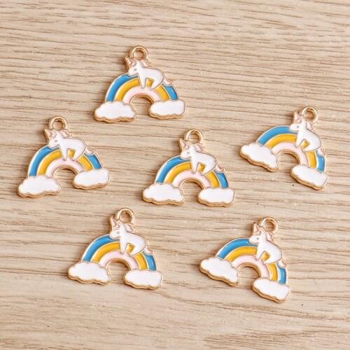 10pcs 20*17mm Enamel Cartoon Rainbow Charms Pendants for Making Necklaces Bracelets DIY Handmade Jewelry Crafts Accessories