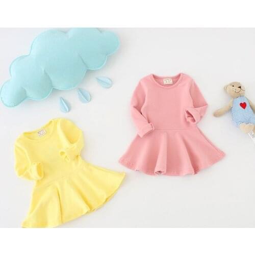 2016 girls falbala long-sleeved cotton dress girls dress sweet candy color dress