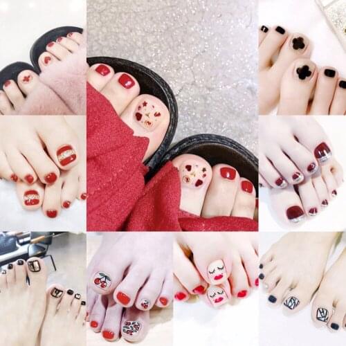 5 sets/pack ! Fashion nail stickers for toe cute pattern false nails for toe 22pcs/set Japanese lady pure color nail oil film