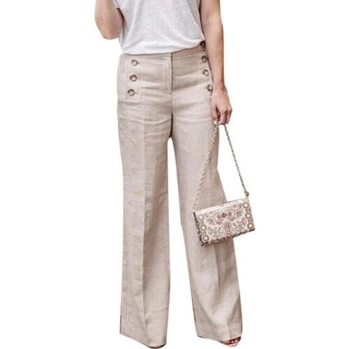 2021 Autumn Cotton Linen Trouser High Waisted Pants Women Fashion Office Solid Color Pants Elegant Casual Woman Wide Leg Pants