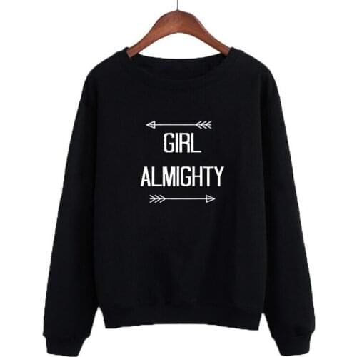 Black White Tops O-neck Hoodies Polerones Mujer GIRL ALMIGHTY Casual Tracksuit Autumn Letters Print Long Sleeve Sweatshirt Women