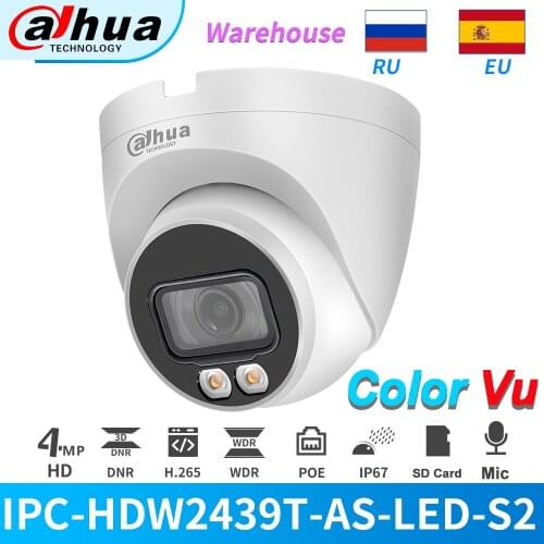 Dahua IP Camera 4MP Full-Color Dome PoE IPC-HDW2439T-AS-LED-S2 Built-in MIC Support max. 256 GB SD Card With Warm Led Light IP67