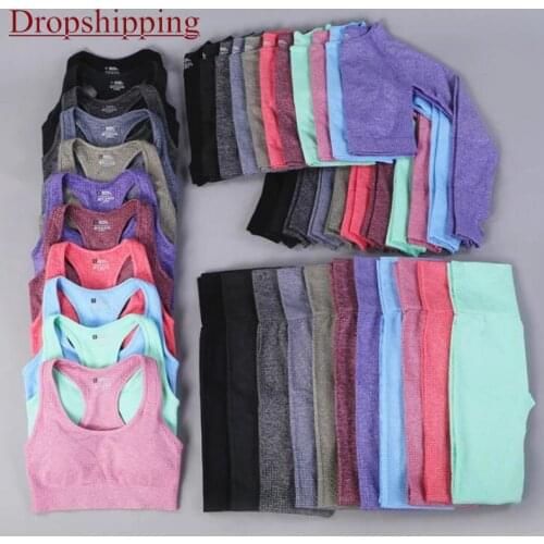 7 Colors GYMS Seamless Yoga Set Fitness Sport Suits Gym Set Clothing Crop Top Shirts High Waist Running Leggings Pants For Women