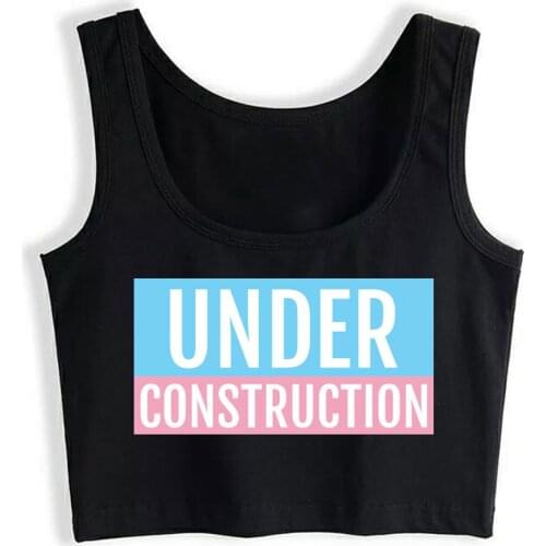 Crop Top Sport Under Construction Transgender Flag Casual Harajuku Custom Tops Women