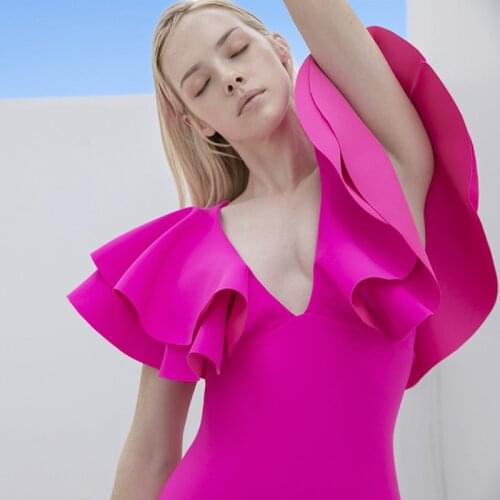 Swimwear 2020 New Items Whole Swimsuit Bodysuit Women 1 Piece May Female Fairyland One Leaf Long Sleeve Rose Red Cover Korea Ins