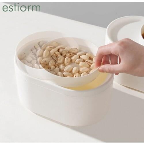 Lazy Snack Bowl,Plastic Double-Layer Candy Dried Fruit Plate,Multifunctional Desktop Sliding Lid Nuts Fruit Tray,With Waste Bin