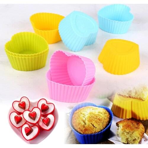 Reusable Silicone Baking Cake Mold Round Muffin Cup DIY Baking Tools Heart-shaped Flower Kitchen Cooking Bakeware Accessories