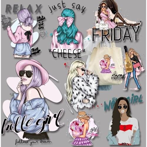 Fashion trend beauty pattern Stickers Printed Decoration Patches for Clothing DIY T-shirt Iron On Transfer Garment Accessories