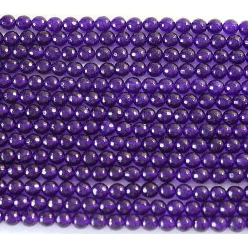 Fashion purple jades stone chalcedony 4mm 6mm 8mm 10mm 12mm faceted round loose beads fit diy necklace jewelry 15inch B03