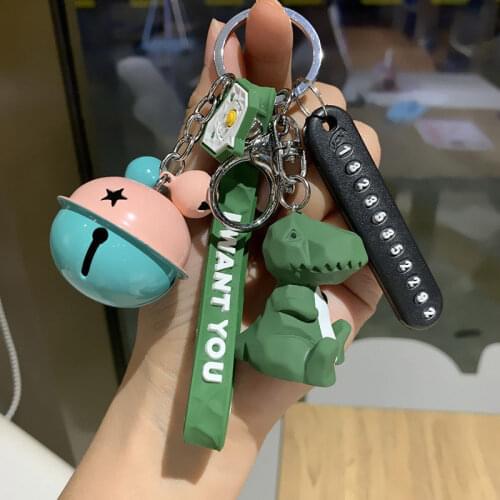 Fashion Stereo Cute Dinosaur Keychain Key ring Panda Multiple Animal Keychain Split Rings Keychain Phone Number Card Keyring