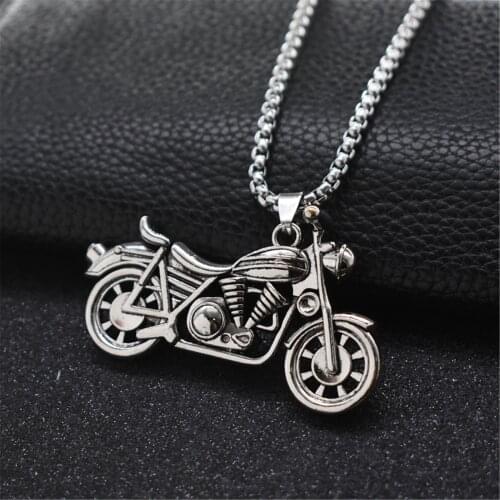 Harley Davidson Motorcycle Model Vintage Long Stainless Steel Metal Necklace Pendant for Men and Women Punk Sweater Chain