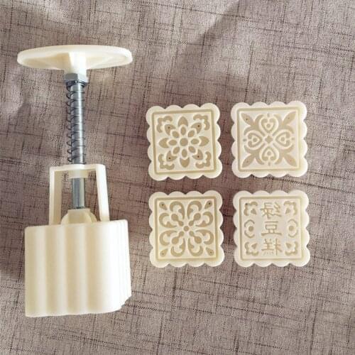 NEW Square Cake Plungers Set Plastic Moon Cake Mold Flower Mooncake Tools Kitchen Bakeware Hand Press Cake Mould 6 White Stamps