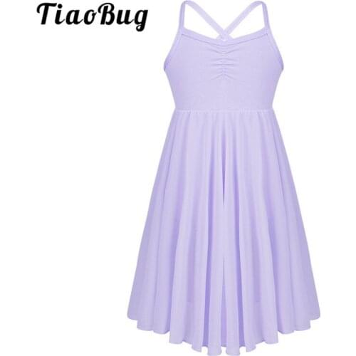 TiaoBug Kids Girls Spaghetti Straps Chiffon Dance Dress Children Sports Ballet Gymnastics Leotard Stage Lyrical Dance Costumes
