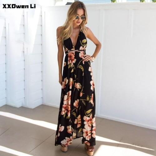 Summer Dress Floral Printing Sexy Backless Bandage Maxi Dress 2021 Vacation Split Fork Robe Night Club Plus Size Long Dresses