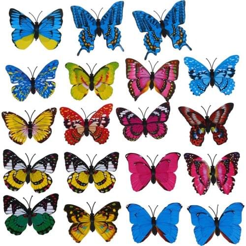 Promotion! 20pcs 7cm 3D Artificial Butterfly Pin Clip Double Wing for Home Christmas Wedding Decoration, Colors Ranly Send