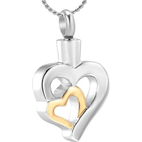 Heart Cremation Ashes Urn Necklace - Double Heart Love Pet Human Ashes Holder Keepsake Memorial Lockets Pendant Jewelry Women