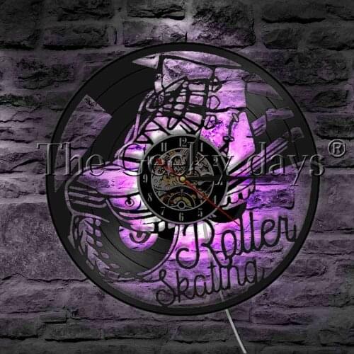 Roller Skates Silhouette LED Lights Sport Wall Lamp LED Illuminated Wall Art Vinyl Record Wall Clock Gift For Skate Lover