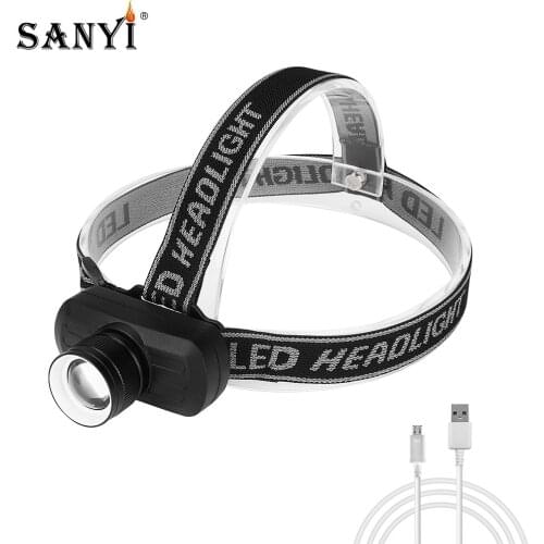 USB Rechargeable Headlight Headlamp 4 Modes XPE LED Head Light Zoom Focus Head Flashlight Night Fishing Torch Built-in Battery