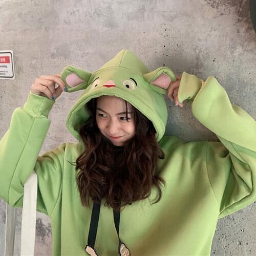 Cartoon Ear Hoodie 2020 new Korea thick warm loose-fitting womens pullovers Japan OVERSIZE