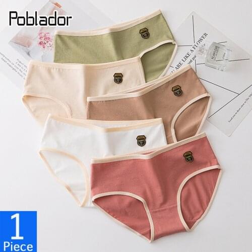 Poblador 1Pcs Sexy Womens Underwear Cotton Panties Mid-Waist Breathable Underpants Soft Comfortable Lady Lingerie Briefs