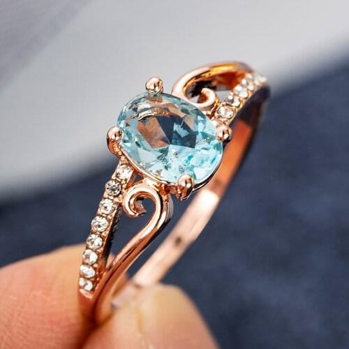 Women Ring Crystal Rose Gold Classical Cubic Wedding Female Elegant Oval Zircon Engagement Ring Simple Gift Party Dance Jewelry