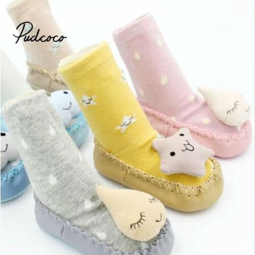 1 Pair Fashion Baby Girls Boys Cute Cartoon Non-slip Cotton Toddler Floor Socks Animal pattern First Walker Shoes for Newborns