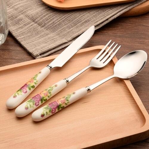 1pcs Household Steak Knife Fork And Spoon Kitchen Porcelain Tableware Stainless Steel Dinnerware Chinese Cutlery Set