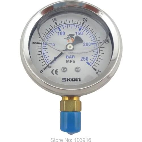 10 pcs of BSP 1/4" Radial connection Pressure gauge 25Mpa 250bar brass bar, MS-SWH-PG-R-25mp-10