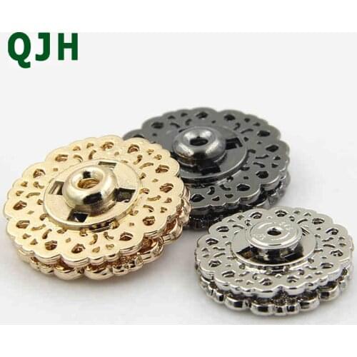 High quality 10pcs Metal Snap Button 18mm 21mm 25mm Clasp buttons Hollow flower Invisible Coat Buttons Fashion Suit buckle Black