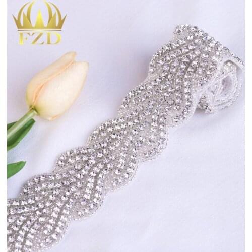 10pieces) Wholesale 1 Yard Sewing On Hot Fix Sliver Beaded Crystal Rhinestone Applique and Trimming Bridal Dresses or Sash