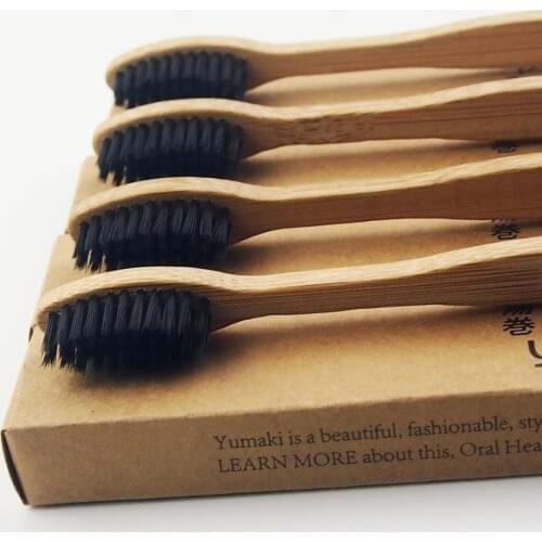 100 Pieces Black 100% Bamboo Toothbrush Wood toothbrush Novelty Bamboo soft-bristle Capitellum Bamboo Fibre Wooden Handle