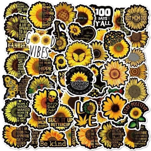 100PCS You Are My Sunshine Sun flower Stickers for Stationery Laptop Decal Skateboard PS4 Guitar Helmet Plant Sunflower Sticker