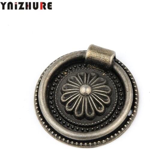 2PCS 37mm Ring Style Single Hole Antique Brass Color Knobs Mini Screw Mounting Handle Antique Jewelry Box Wooden Accessories