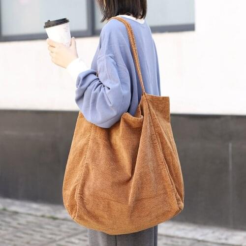2020 Bag Leisure Large Capacity Shopping Bag Fashion Corduroy Canvas Handbag Simple Retro Literature One Shoulder Womens Bag