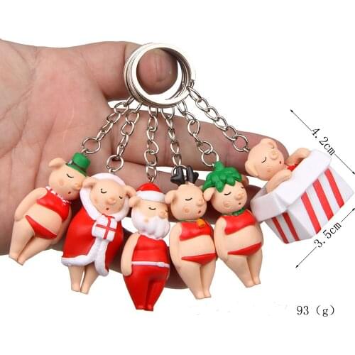 6pcs/lot Cute Cartoon Jenny Pig Keychain Keyring Handmade Resin Christmas Pig Couple Key Chain For Women Bag Charm Pendant