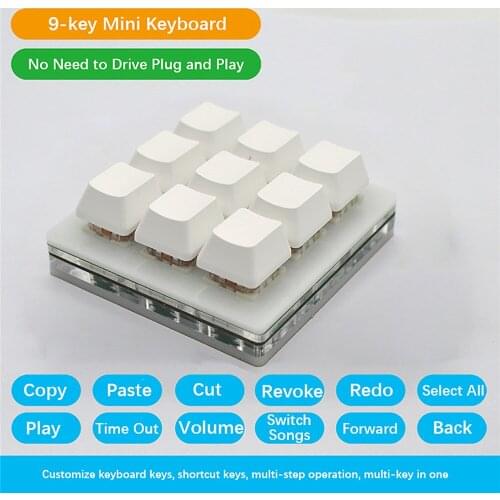 9-key Mini Keypad DIY Custom Mechanical Keyboard USB Programming Copy Paste Customize