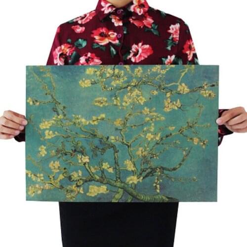 Apricot Flowers Open the Masters of Impression Retro Kraft Paper Adornment Poster Starry Night Cafe Wall Sticker 47X36cm