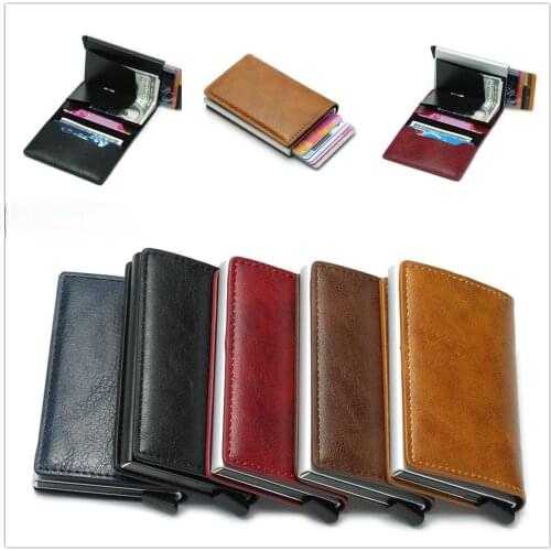 100% high quality brand new Neutral leather retro aluminum business card auto pop up Wallet