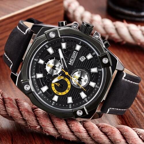 2021The New MEGIR Reloj Hombre Top-Brand Watch Mens Sports Watches Military Army Men Watch Leather Strap Male Relogio Masculino