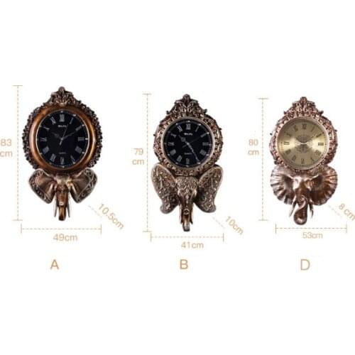 Decorative Living Room Wall Clock Creative European Retro Mute Clock Home Fashion Elephant Mural Wall Decoration Ornaments