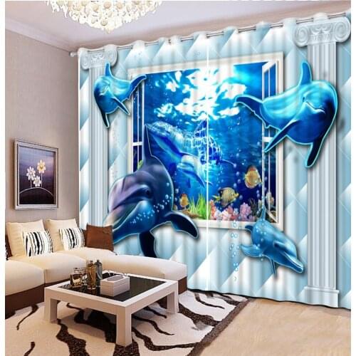 Decoration curtains 3D Window Curtain Foggy forest Luxury Blackout Living Room office Bedroom dolphin curtains
