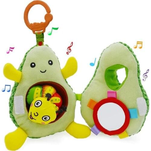 Baby Toys Clip-On Stroller Toy With Mirror Washable Baby Avocado Rattle Toy Infant Toddler Early Educational Toys