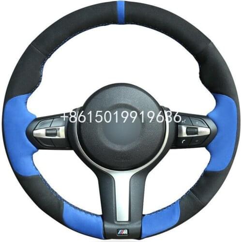 For BMW F87 M2 F80 M3 Hand-stitched Blue Black Suede Car Steering Wheel Cover