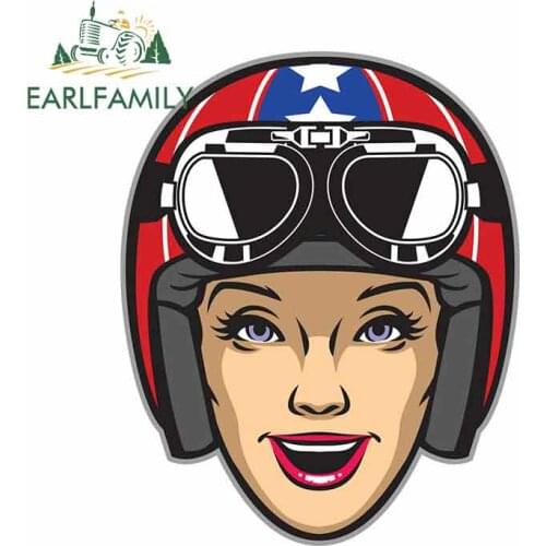 EARLFAMILY 13cm x 10.3cm for Women Rider Wearing Motorcycle Helmet Graffiti Sticker Fashion Fine Decal Waterproof Car Stickers