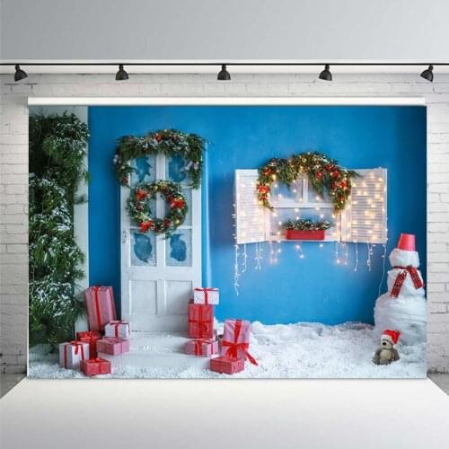 Christmas Tree White Snowman Photography Backdrops New Year Decorations Xmas Snowflake Photo Studio Background Brick Fireplace