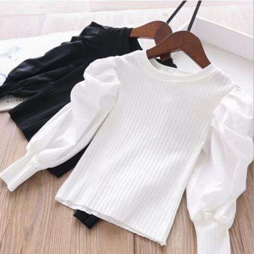 2020 New Girls Puff Sleeve T-Shirt Autumn Fashion Cotton Kids Top 2-7 years QW980