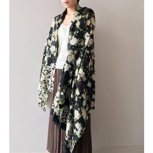 Exquisite classic printed 100%goat cashmere women fashion big thin scarf shawl pashmina 80x190cm graphite light green 3color