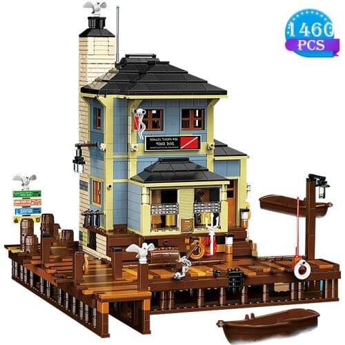 Creator Pier Fisherman Diving Shop Building Block Model Diy Brick Childrens Educational Toys Adult Birthday Gifts
