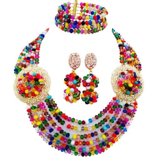 Pretty Multicolors African Beads Jewelry Set Crystal Beaded Costume Necklace Sets Wedding Accessories Party Gifts 6LPH05