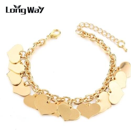 LongWay Aliexpress Gold Color Heart Chain & Link Bracelet & Bangle Famous Brand Bracelets For Women Christmas Gifts SBR160325